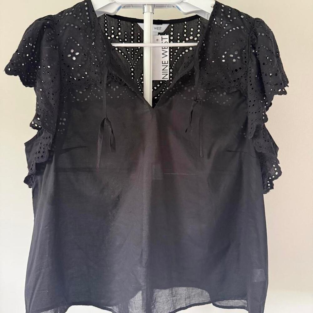 Nine west black eyelet blouse